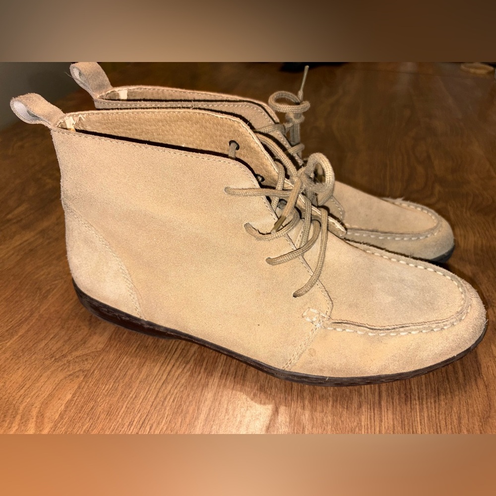 Suede Lace-Up Chukka Boots in Beige